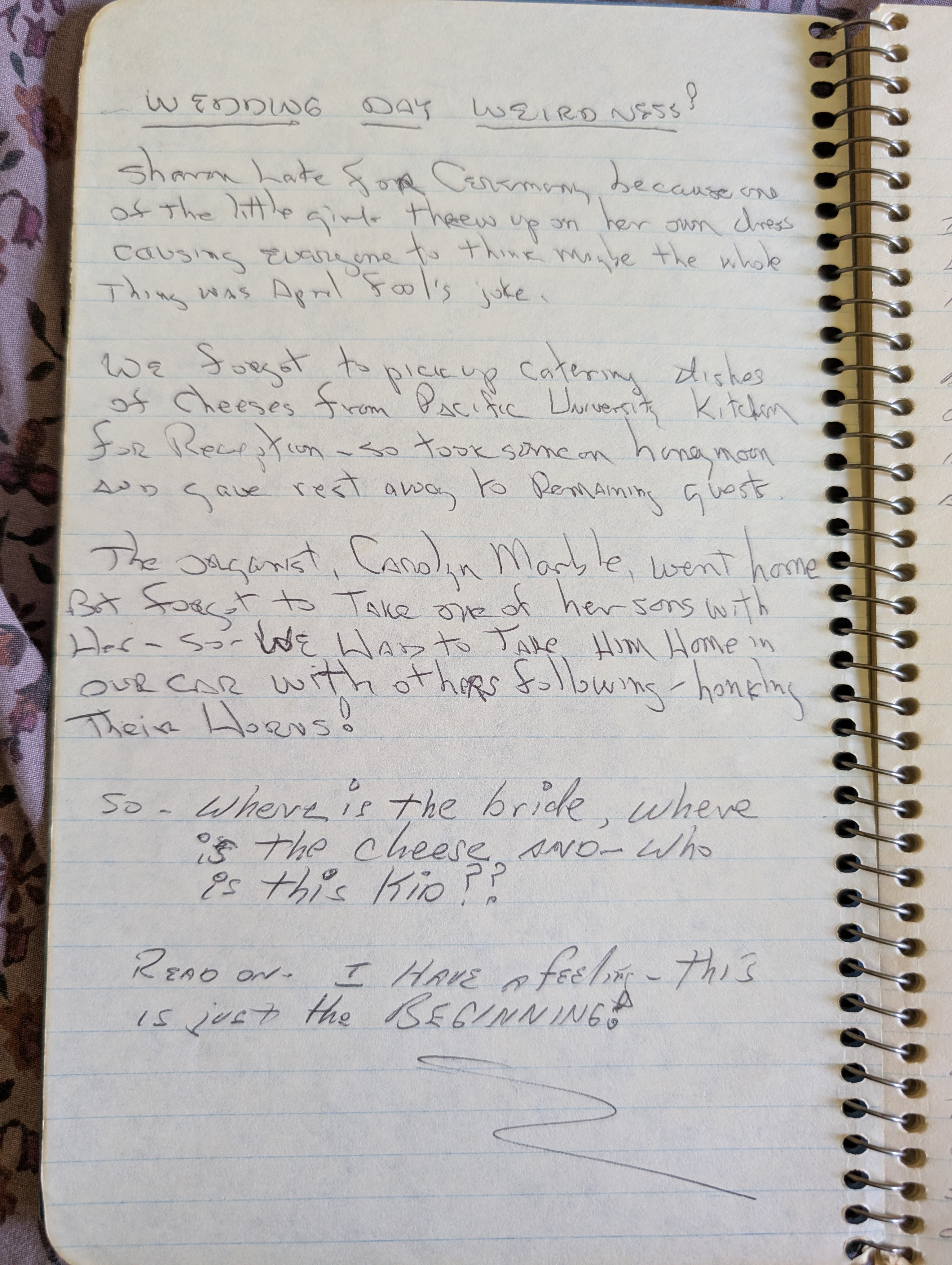 Wedding Day Weirdness - original handwriting